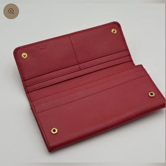 Prada Pink Saffiano Long Wallet with Generic Gold Crossbody Chain - Picture 4 of 16